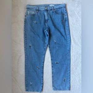 AG Jeans Ex Boyfriend Slouchy Slim Super Bloom Embroidered Flower Child Size 31